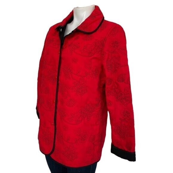 Vintage Analogy Embroidered Quilted Snap Button Down Coat Soft Shell Jacket Size - Picture 6 of 10